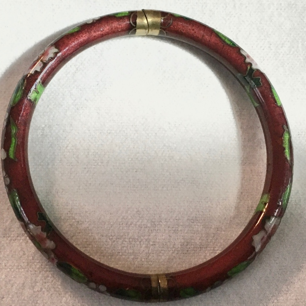 Cloisonné Bracelet Burgundy with floral design